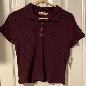 So Brand Burgundy Cropped Collared Knit Tee
